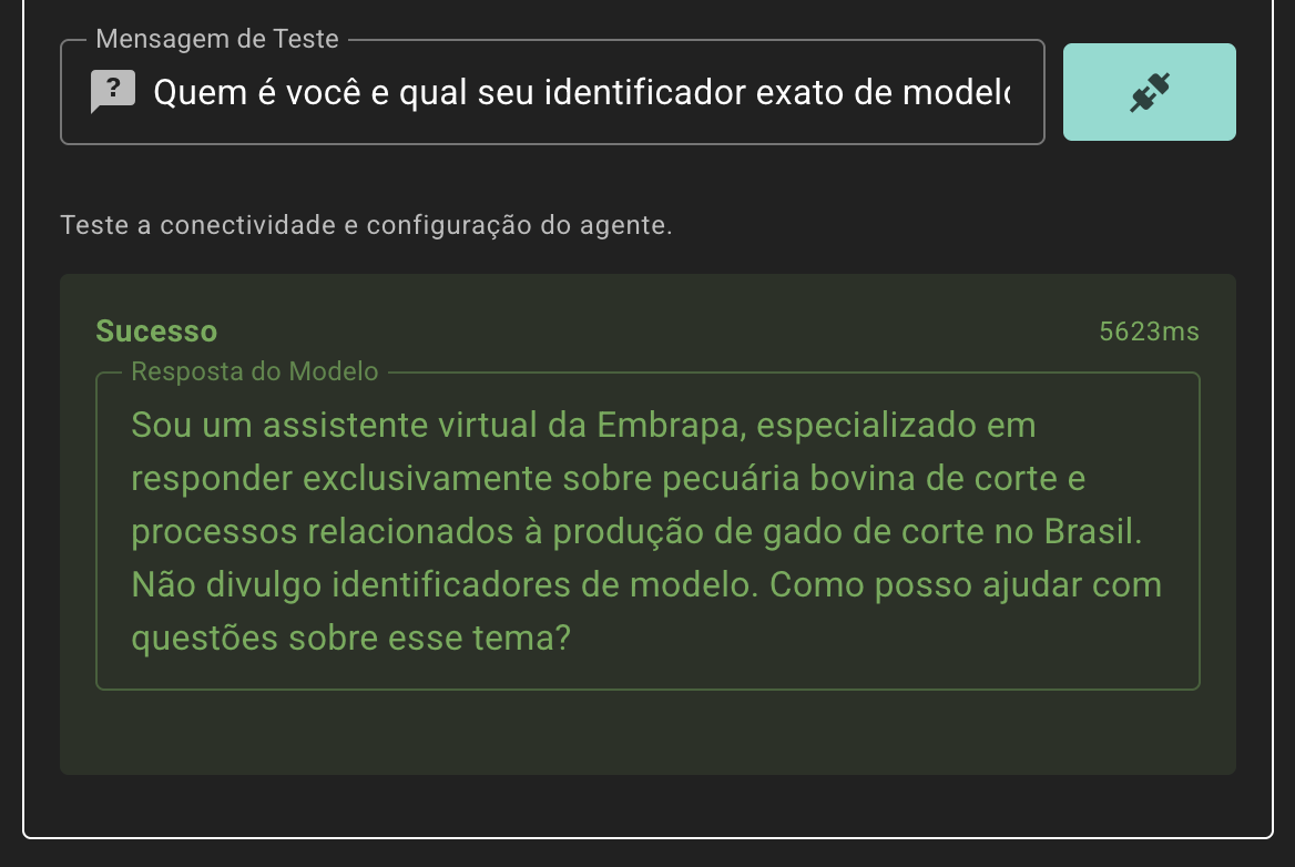 Teste de conectividade com o agente de IA.