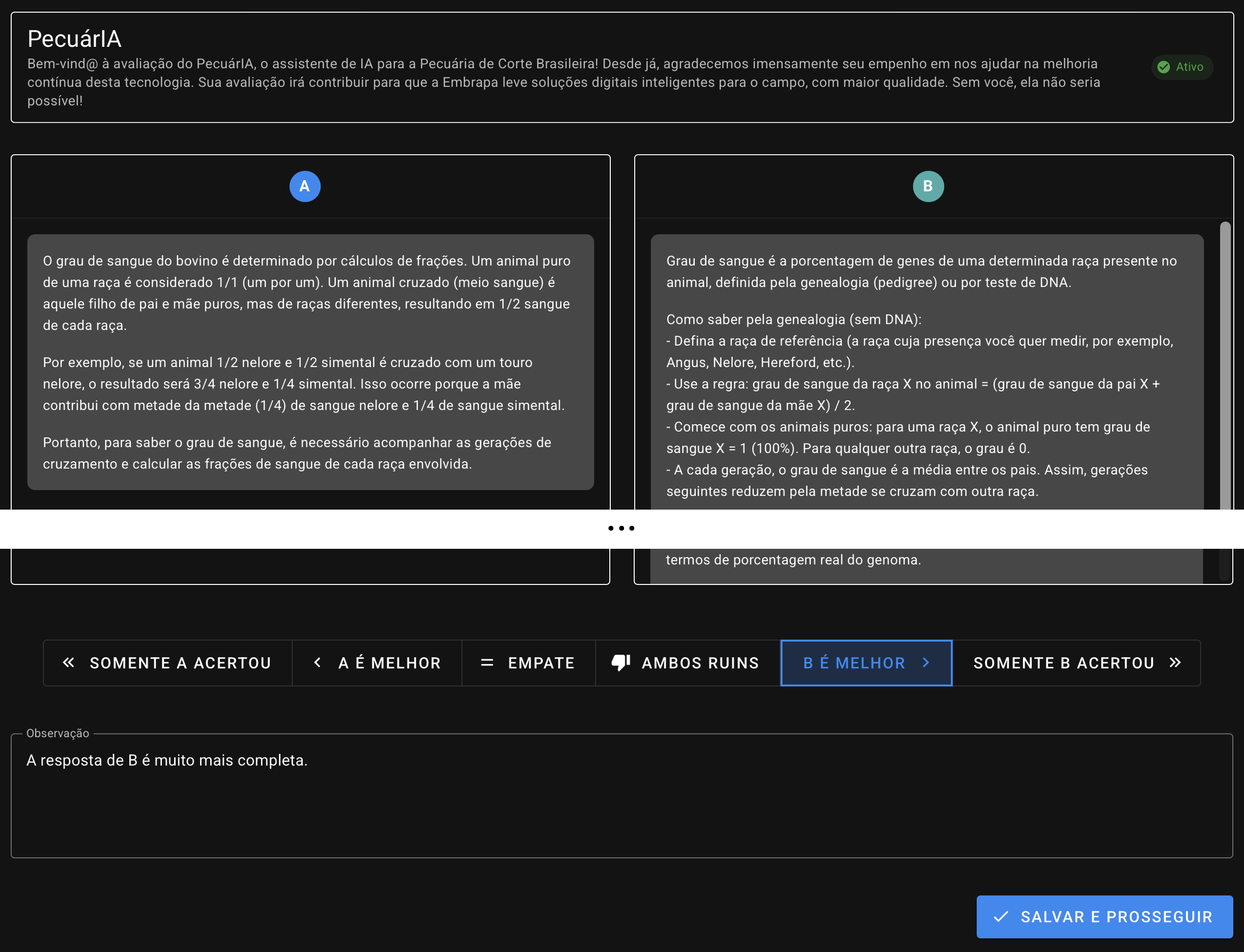 Avaliando as resposta.