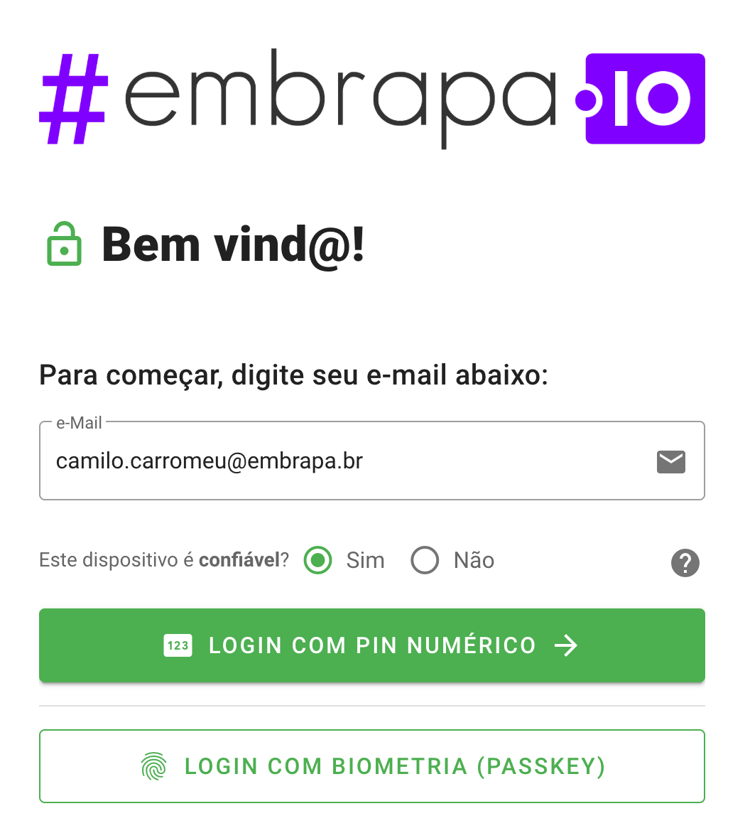 Opção de login por biometria