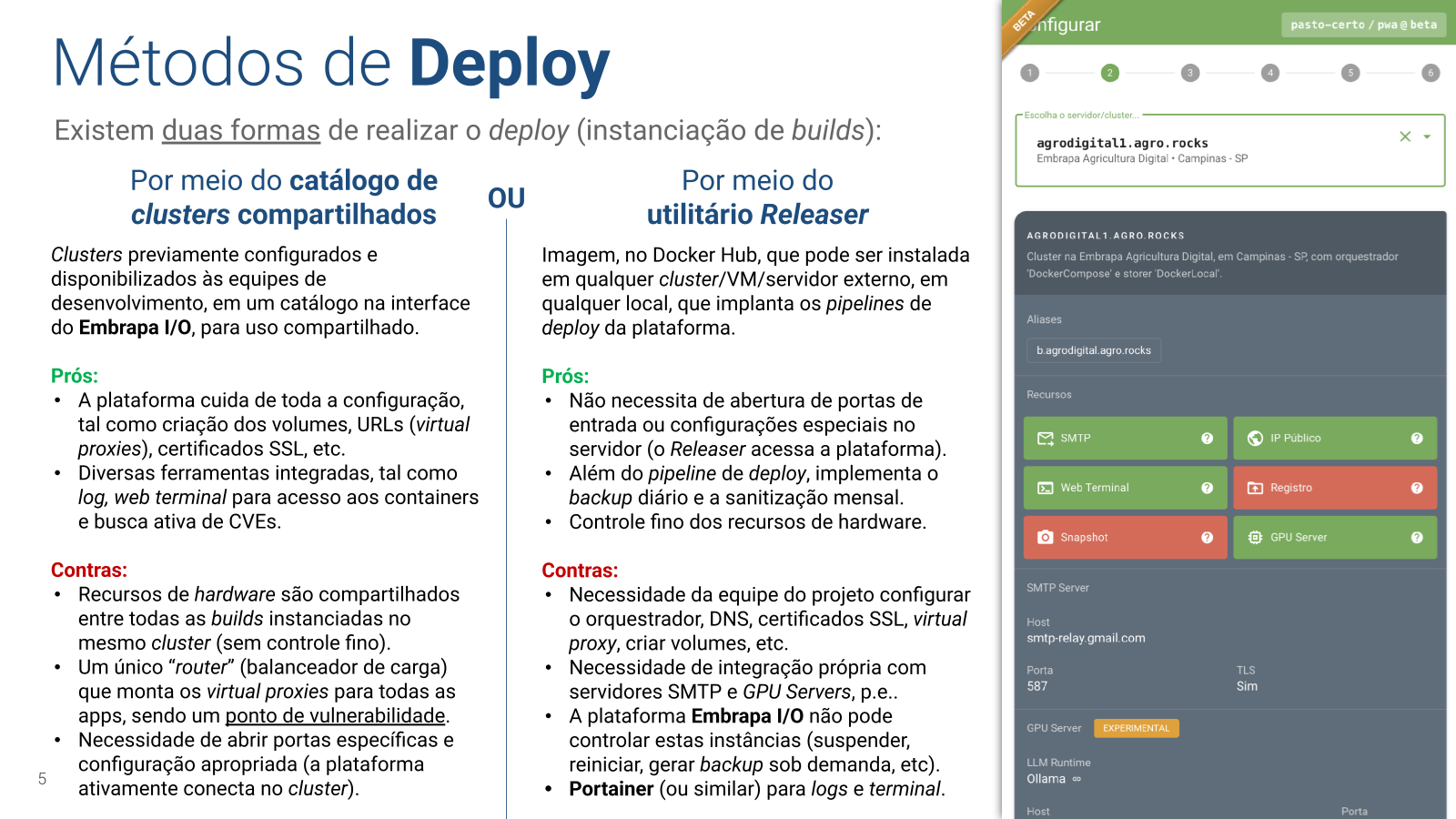 Os dois métodos de deploy: catálogo de clusters compartilhados ou utilitário Releaser