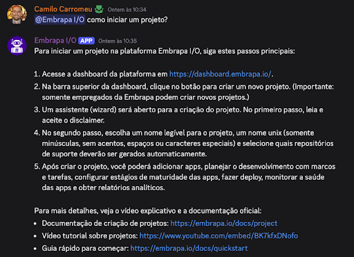 Consultando a documentação técnica pelo assistente virtual.