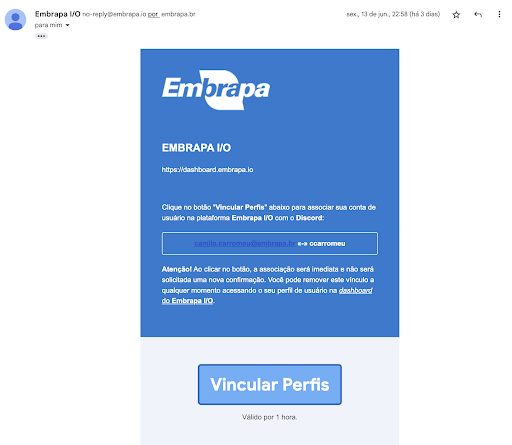 e-Mail de aceite de vinculação de perfis.