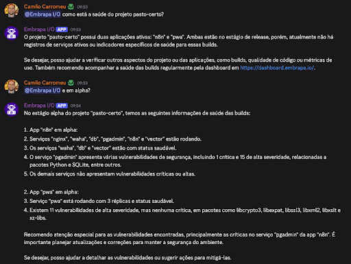 Interagindo com dados pessoais da plataforma por meio do agente.