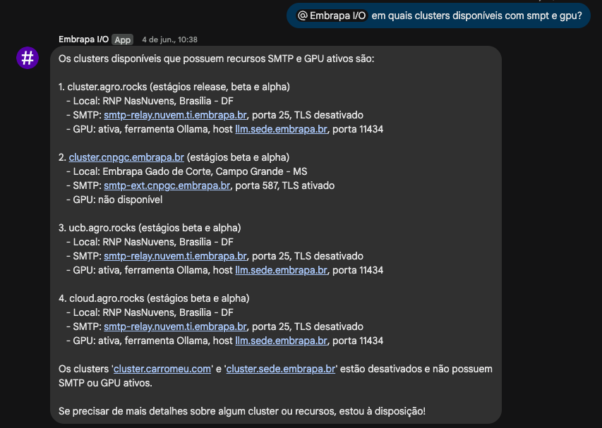 Quais clusters disponíveis com SMTP e GPU?