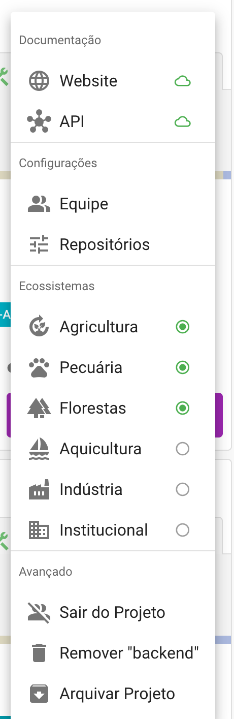 Opção de sair do projeto no menu contextual