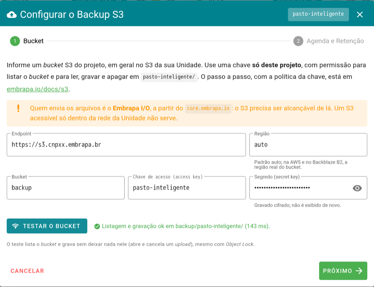 Passo Bucket, com o teste de listagem e gravação aprovado